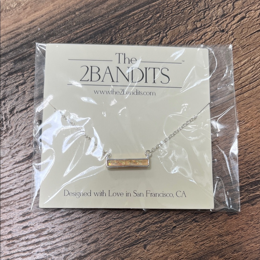 NEW The 2 Bandits Silver w/ Iridescent Bar Pendant Necklace